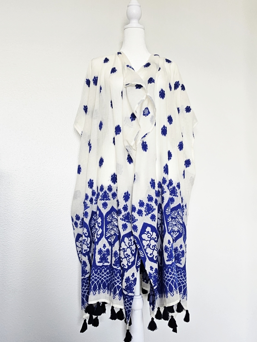 J Crew Blue & White Boho Beach Kimono Cover-Up - Picture 4 of 9